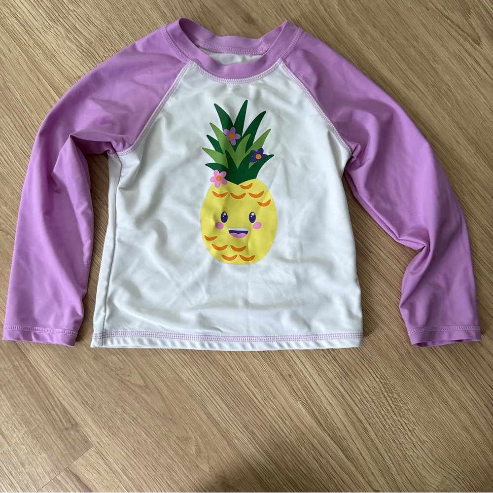 Mike n Mermaids Kids Pineapple Rash Guard - Purple and White